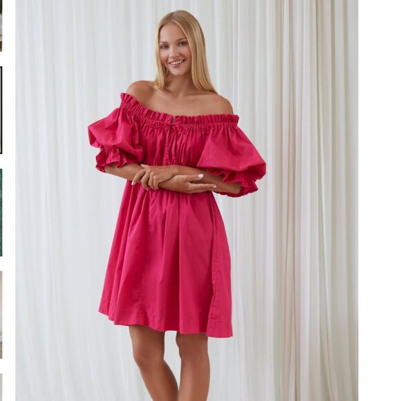 Bali ELF Dress Women's Small Pink Vacay Off Shoulder Cotton Mini NEW - Picture 1 of 5